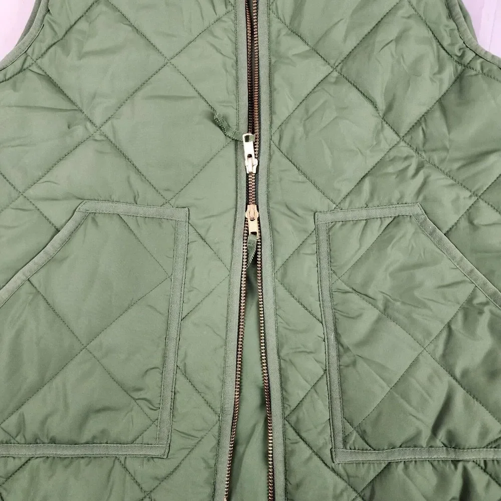 J Crew Size‎ Small Factory Quilted Puffer Vest Green Full Zip G7520 Snap Pockets